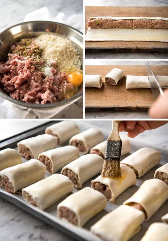 Homemade sausage rolls with ingredients