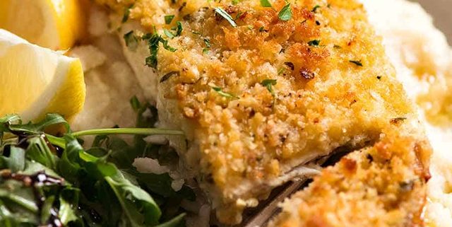 Easy Fish recipe - Parmesan Crumbed Fish served over cauliflower mash