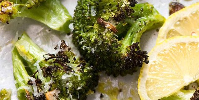 Close up overhead photo of Magic Broccoli - the best roasted broccoli ever, fresh out of the oven