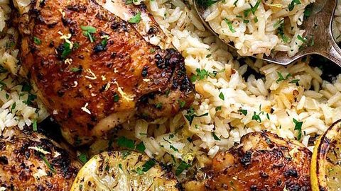 One Pot Greek Chicken and Lemon Rice