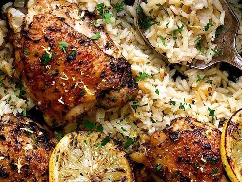One Pot Greek Chicken and Lemon Rice