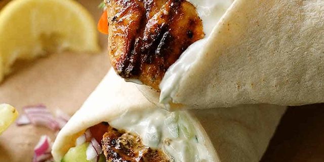 Close up of Greek Chicken Gryos