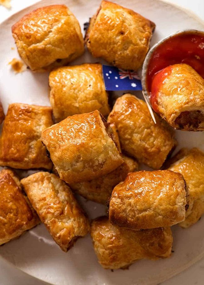 Halal sausage rolls with puff pastry golden flaky for classic British picnic snack