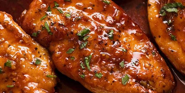 Honey Garlic Chicken Breast in a skillet, fresh off the stove