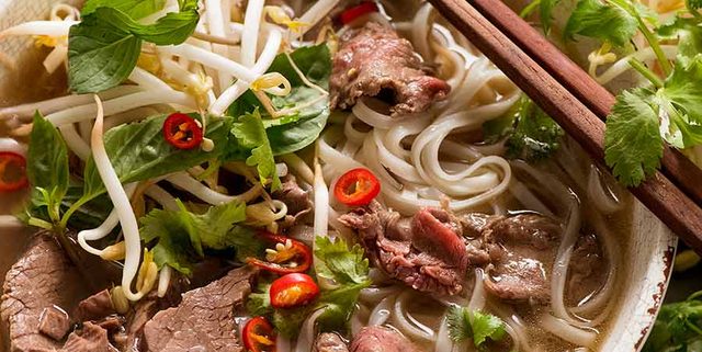 Beef Pho in a bowl, ready to be eaten