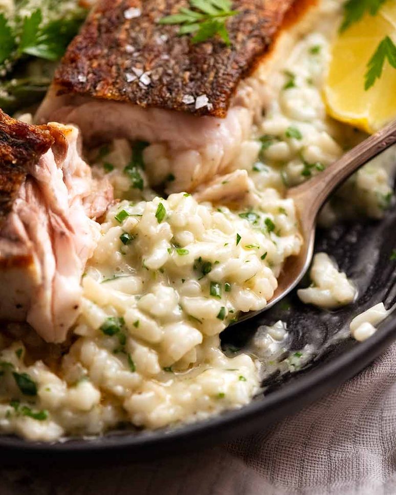 No Stir Creamy Lemon Herb Baked Risotto Recipetin Eats