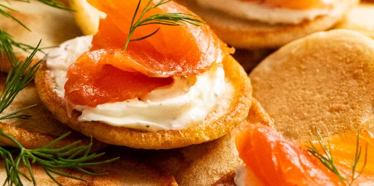 Pile of Blini with smoked salmon