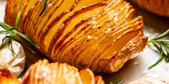 Freshly cooked Hasselback potatoes