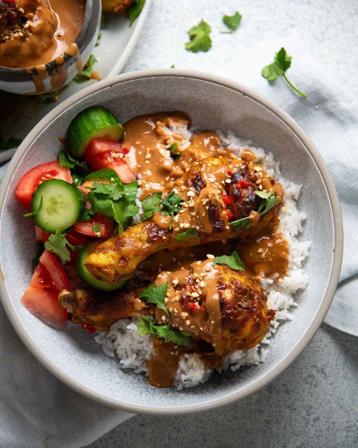 Satay chicken legs with peanut sauce