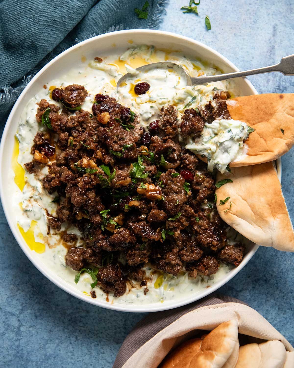 Smashed Beef Kofta Kebabs with Yogurt Sauce