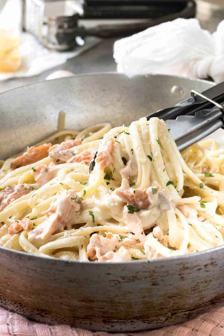 Salmon Alfredo Fettuccine