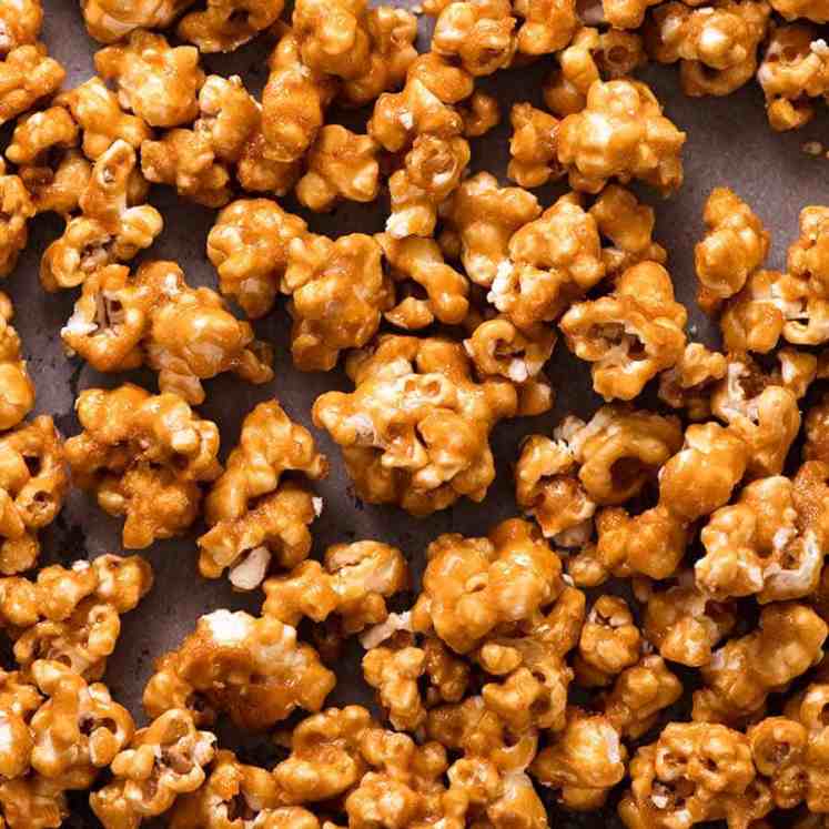 Close up of Caramel Popcorn on a tray