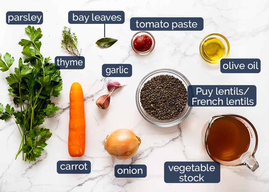 Ingredients in Lentil Ragout - French lentil side dish