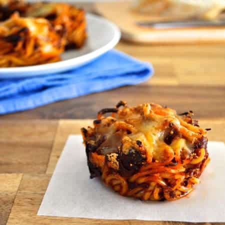 Muffin Tin Spaghetti Nests Using Leftover Pasta - neat idea to use up leftover pasta, kids love 'em and you can freeze the too!