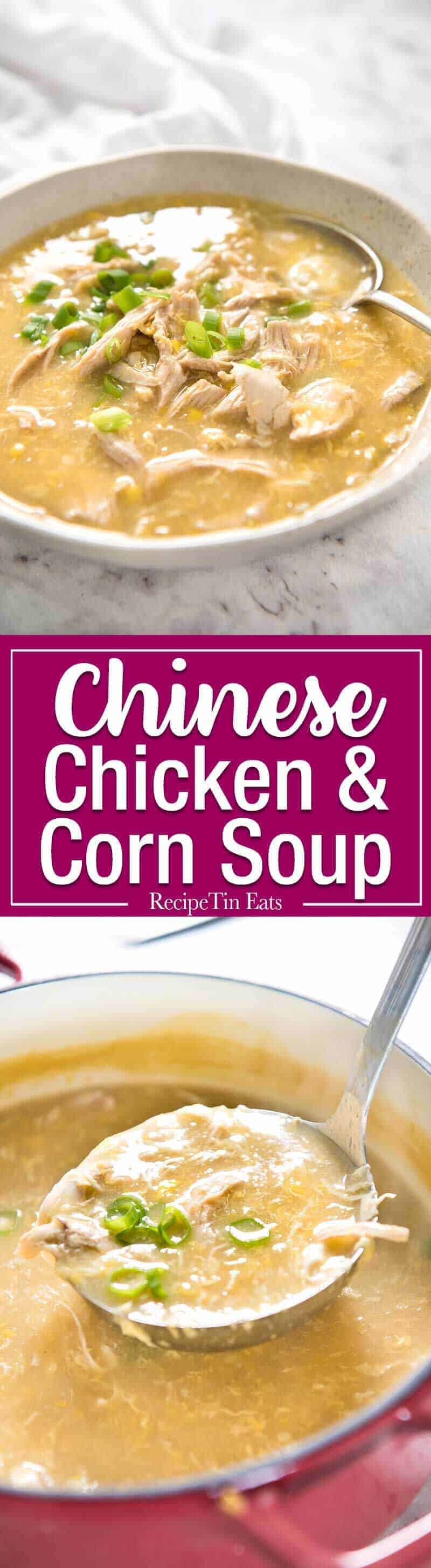 This Chinese Corn Soup with Chicken takes just 15 minutes to make - with no chopping! It's just like what you get at Chinese restaurants! recipetineats.com