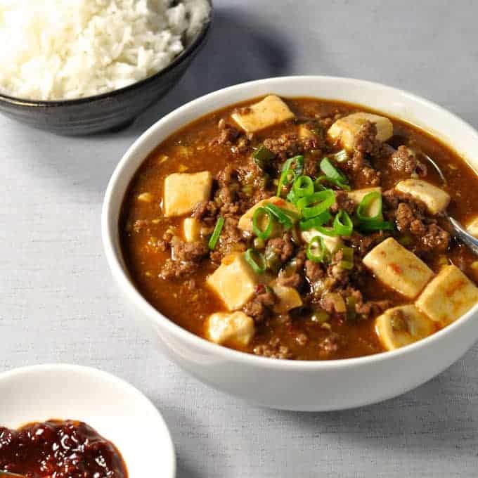 Bowl of Mabo-dofu, a Japanese version of the famous Sichuan Dish