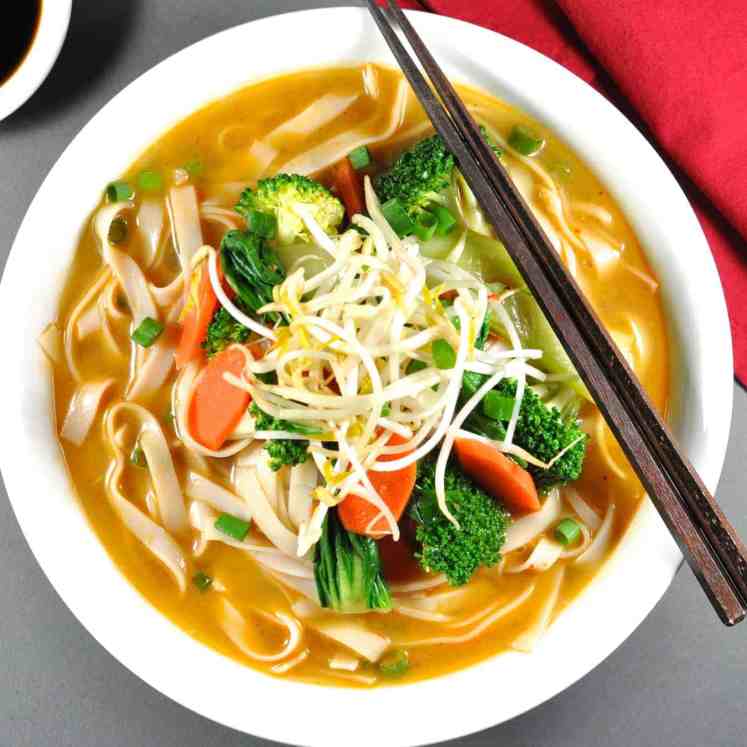 Vegetarian Dan Dan Noodle Soup - on the table in 15 minutes, it's a flavour explosion in a bowl. I want the soup stock on tap!