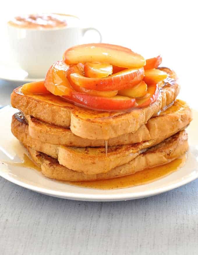This pile of french toast topped with glorious blushing apples dripping in syrup is on the table in 15 minutes.