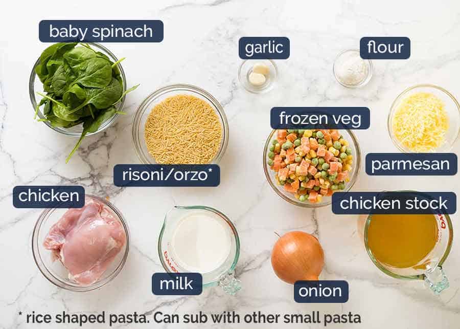 Ingredients in Chicken Vegetable Orzo recipe (Risoni)