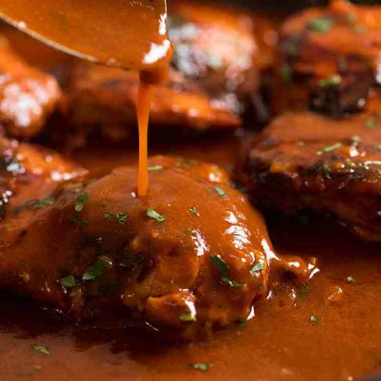 Stick chicken thighs with sauce made from pantry ingredients