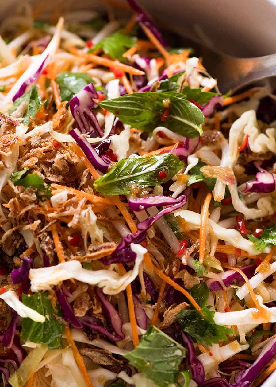 Close up of Asian Slaw with Asian dressing