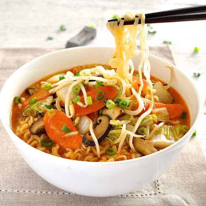 Instant Ramen Makeover noodles in a bowl with chopsticks