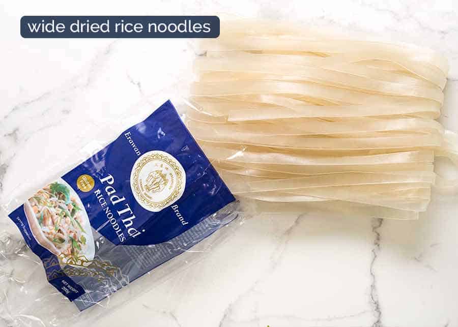 Dried rice noodles for Thai Drunken Noodles