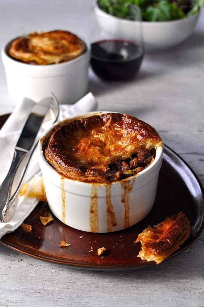 Beef and mushroom pie (made from leftovers!) in a pie ramekin