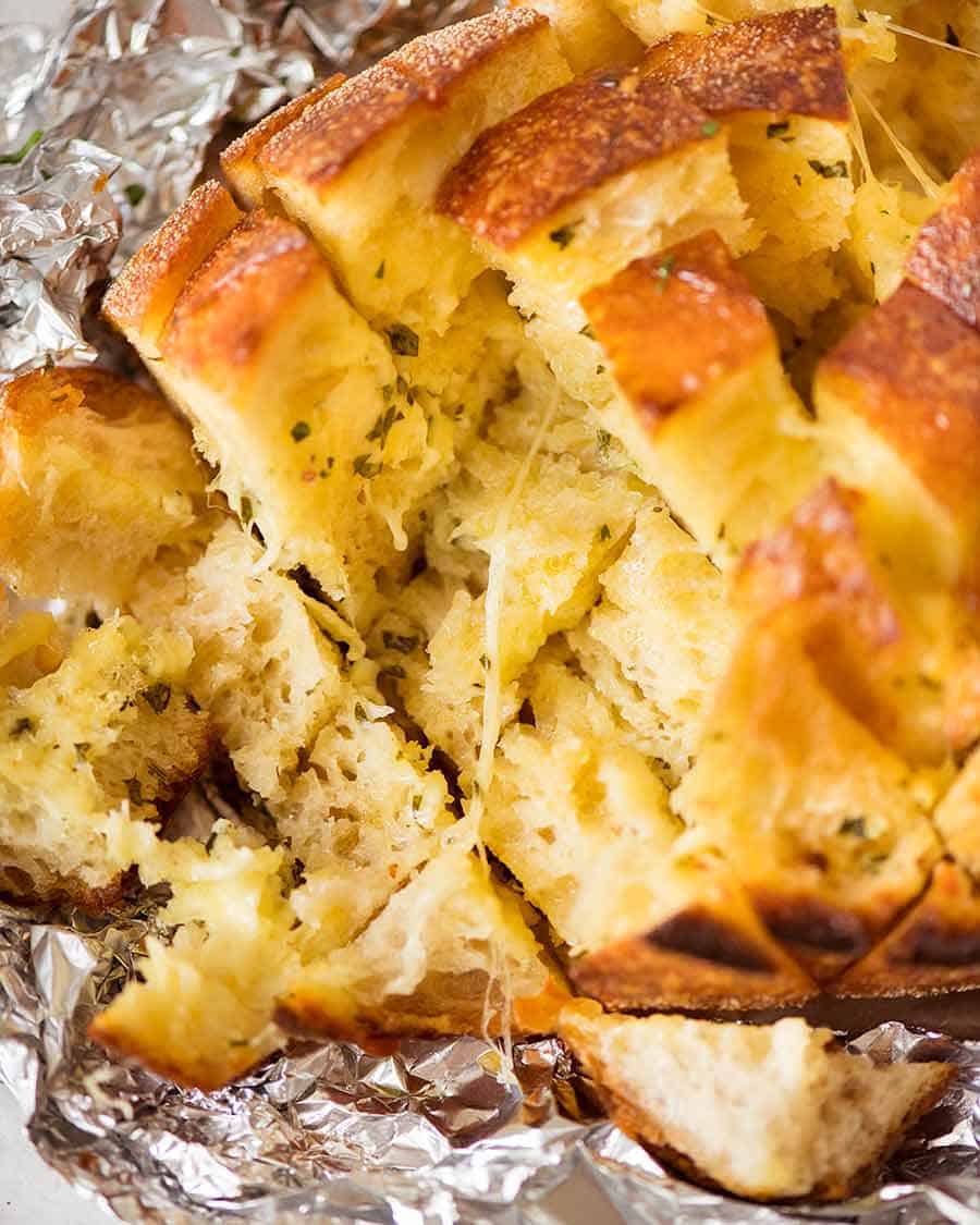 Cheese and Garlic Crack Bread (Cheesy Garlic Pull Apart Bread) in the middle of being devoured