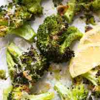 Close up overhead photo of Magic Broccoli - the best roasted broccoli ever, fresh out of the oven