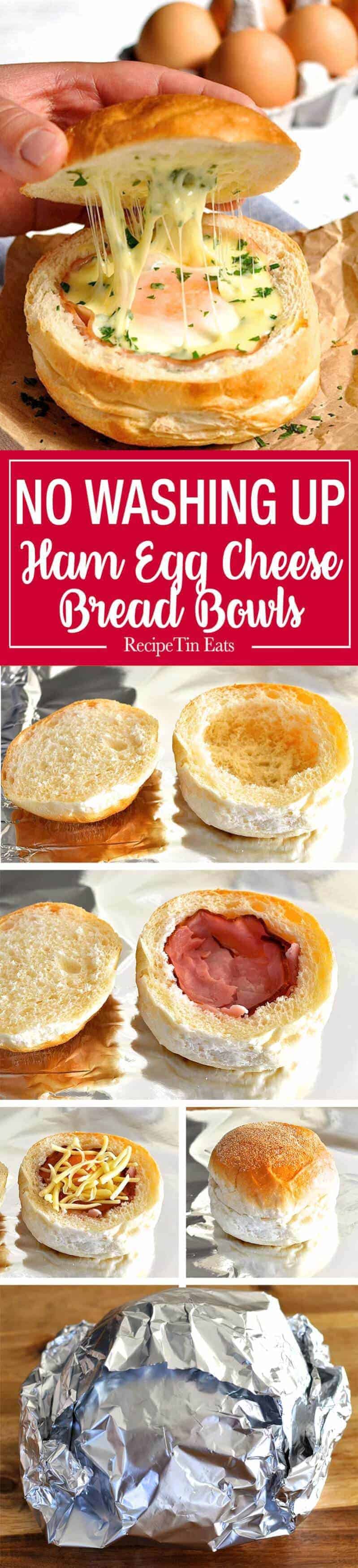 No Washing Up Ham Egg Cheese Bread Bowls recipetineats.com