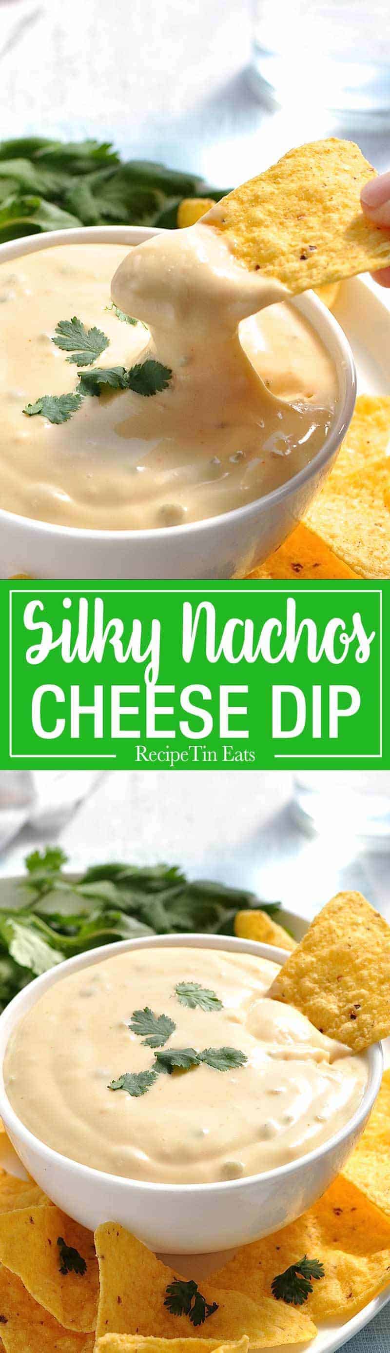 Nachos Cheese Dip that stays silky smooth even when it cools! Just 5 min to make, without using processed cheese! recipetineats.com