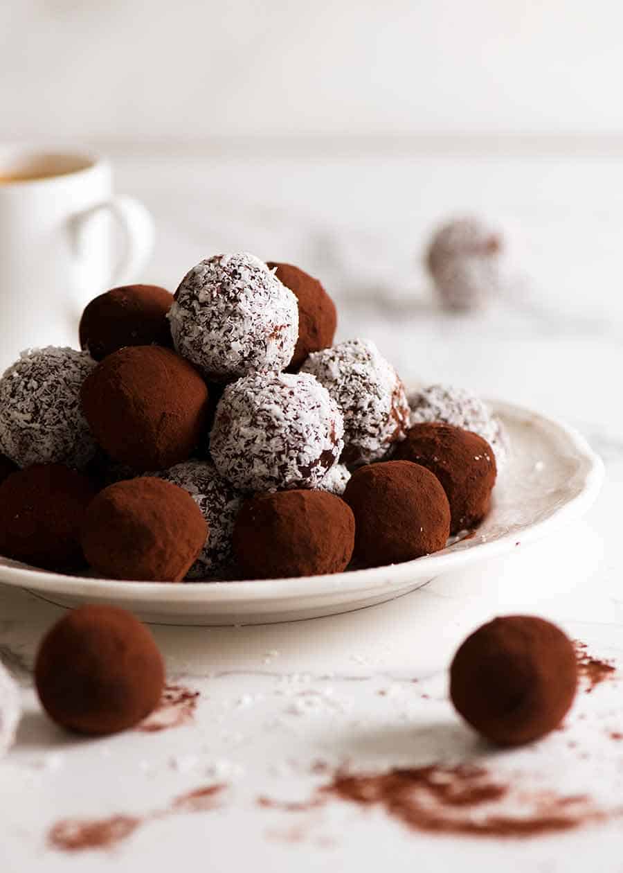 Plate piled with Chocolate Truffles