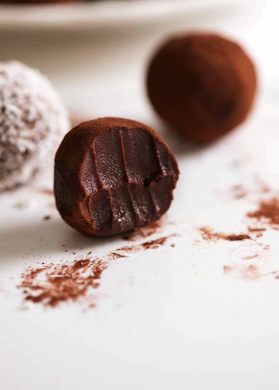Close up photo showing the inside of homadme Chocolate Truffles
