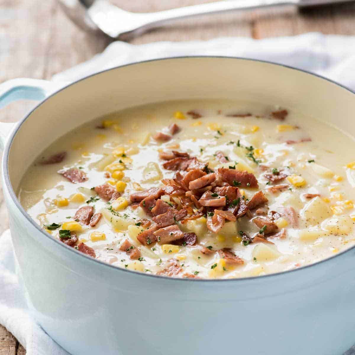 Ham Potato & Corn Chowder - who needs bacon when you have ham? Super creamy, but made without cream!