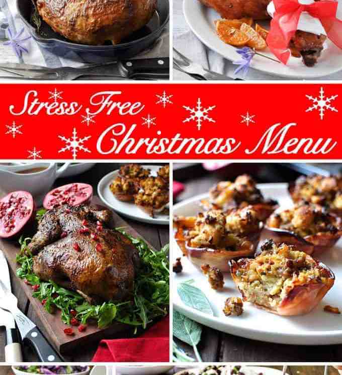 7 Course Easy Christmas Menu - 3 mains and 4 sides that take just 1.5 hrs to prep and can be prepared ahead.