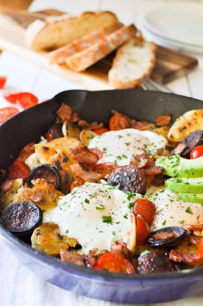 Chorizo Breakfast Hash with Bacon and Smashed Potato | RecipeTin Eats