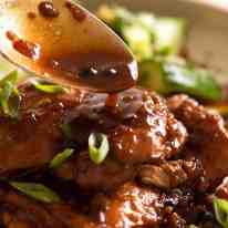 Close up of stick Filipino Chicken Adobo sauce