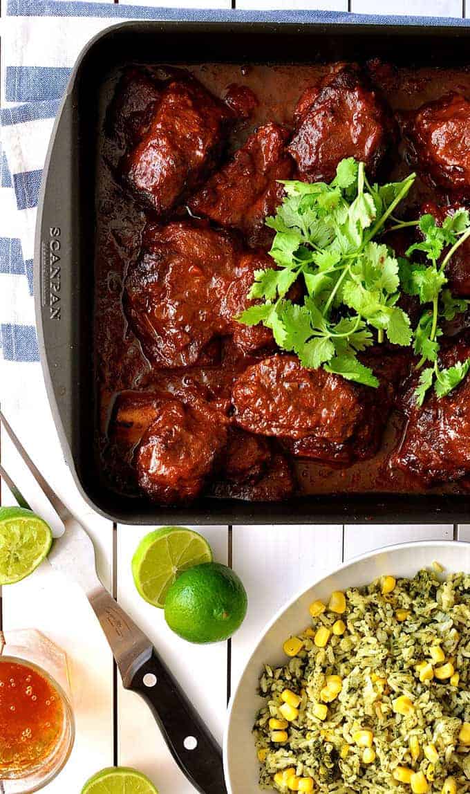Fiery Fall Apart Mexican Beef Ribs - made with a Chipotles in Adobo sauce, it takes time to cook but is very fast to prepare. Great depth of flavour.