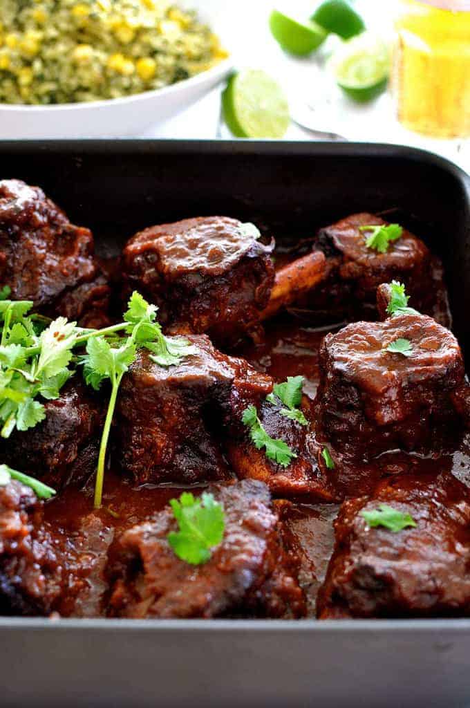 Fiery Fall Apart Mexican Beef Ribs - made with a Chipotles in Adobo sauce, it takes time to cook but is very fast to prepare. Great depth of flavour.