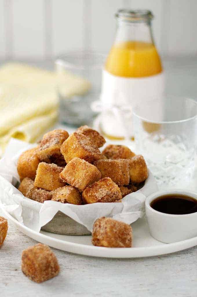 Cinnamon French Toast Bites served with maple syrup