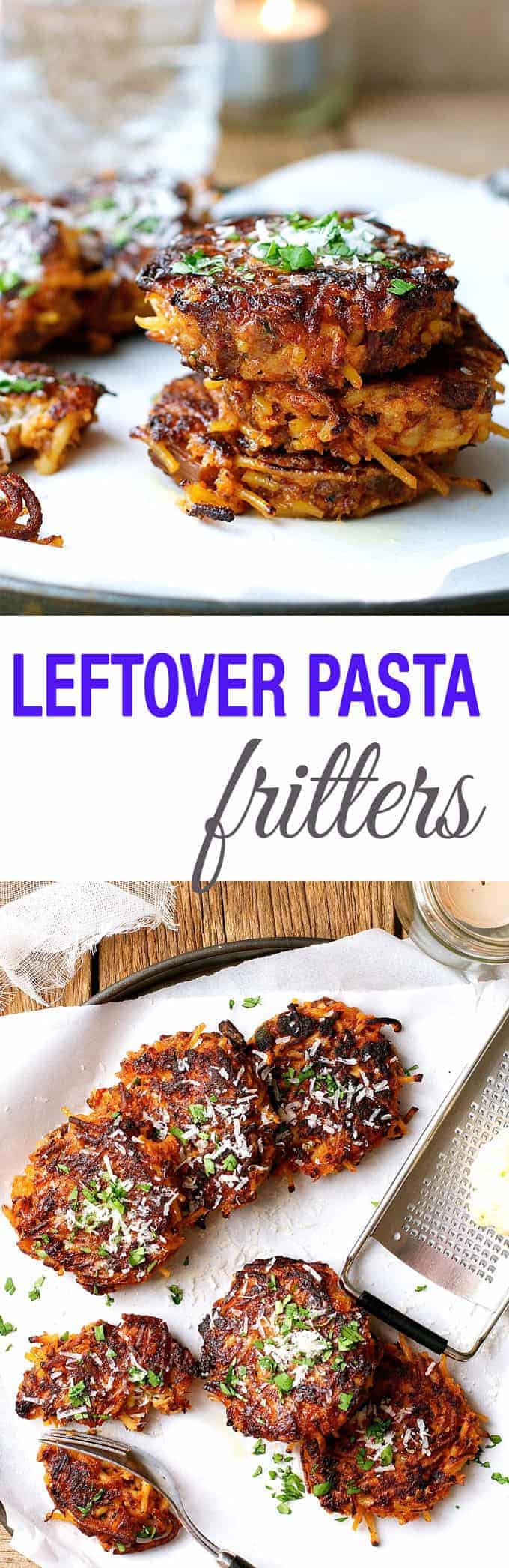 Makeover Leftover Pasta - turn them into these incredible fritters with just eggs, breadcrumbs and a bit of cheese! Can be made with any leftover pasta.