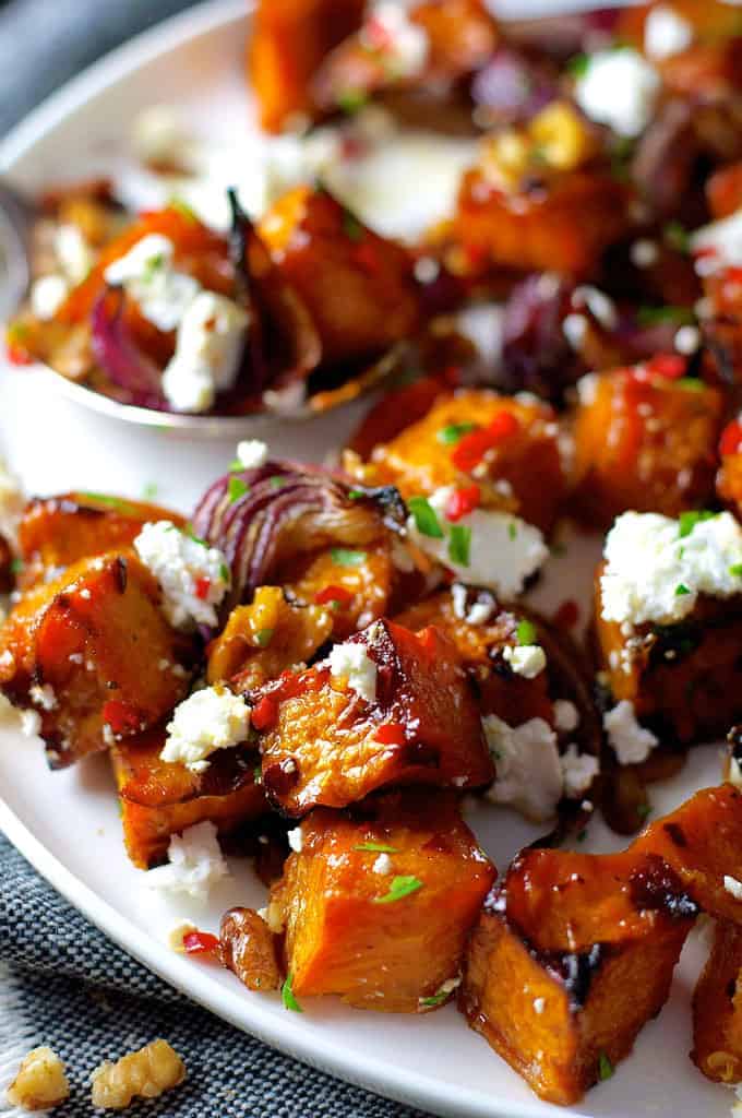 Roasted Pumpkin with Maple Syrup, Chili and Feta - a dash of maple syrup creates extra caramelisation and the chili adds a great kick!