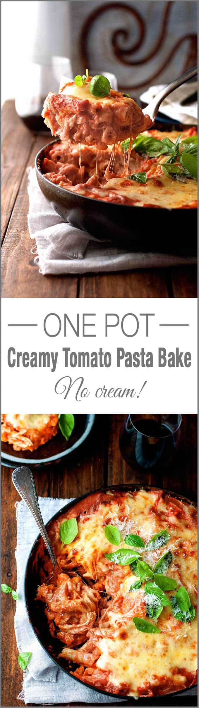 One Pot Creamy Chicken Tomato Pasta Bake - all made in one pot with no cream!