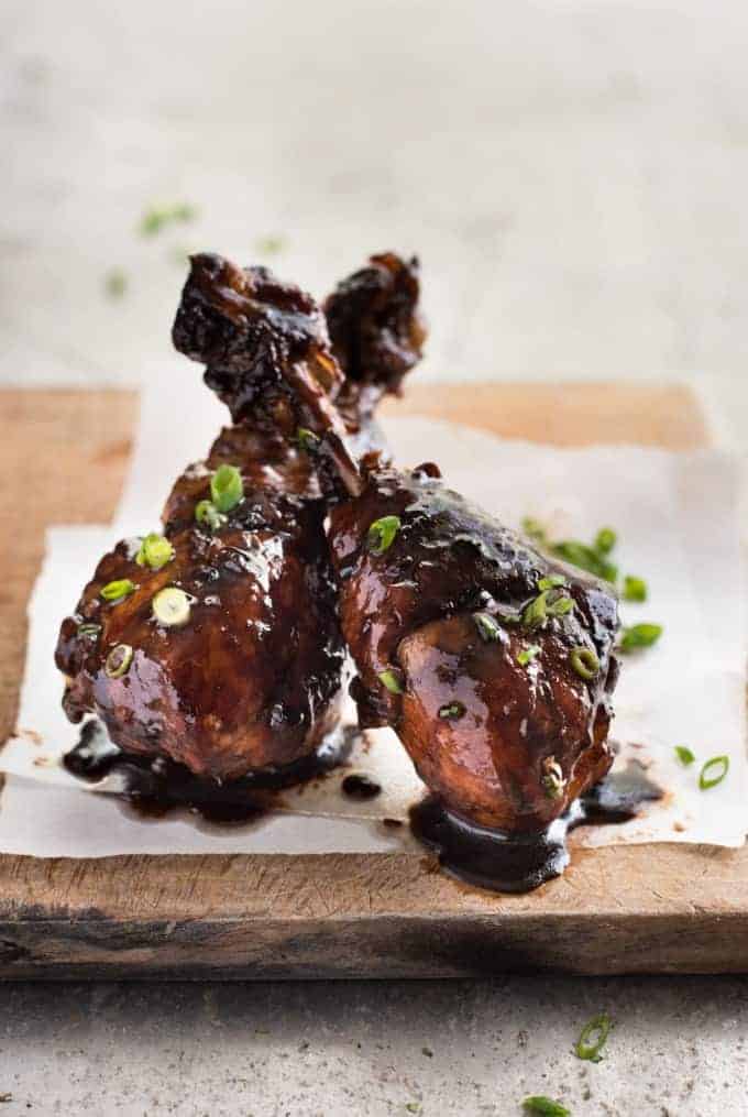 Sticky Balsamic Chicken Drumsticks - Made on the stove, and all you need is chicken, balsamic, soy sauce, sugar and garlic. The glaze is incredible!