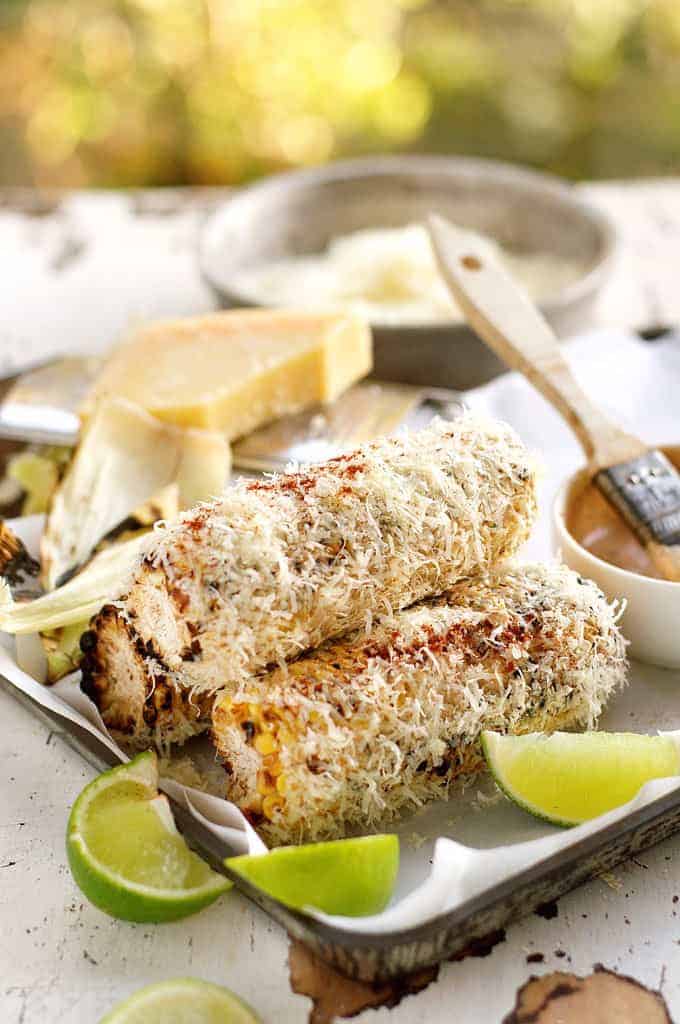 Grilled Mexican Corn with Chipotle Adobo Mayo and Parmesan