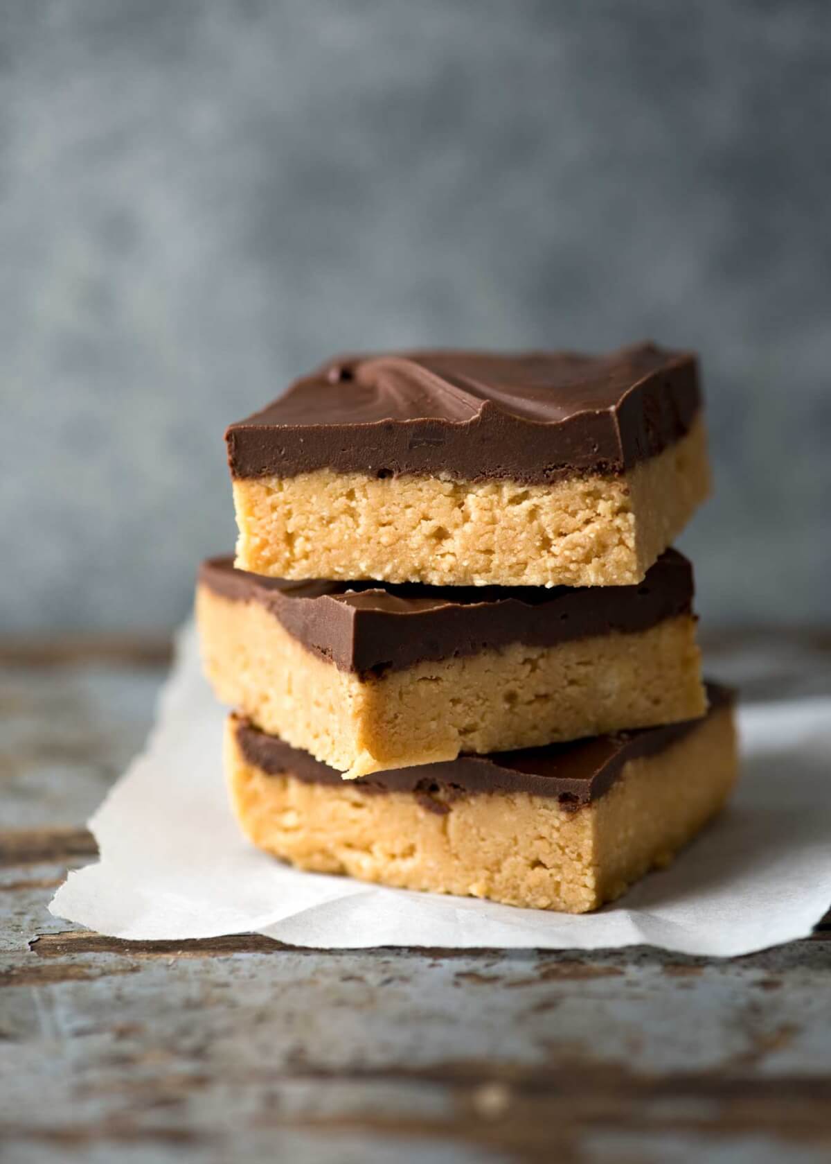 stack of 3 No Bake Chocolate Peanut Butter Bars