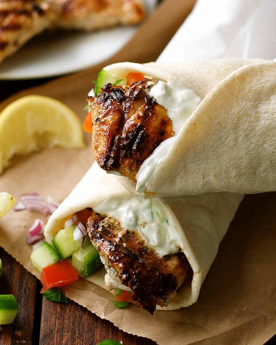 Close up of Greek Chicken Gryos
