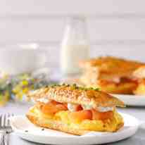 Smoked Salmon and Egg Breakfast Mille-feuille - a breakfast interpretation of the famous french pastry. 5 minutes prep for this elegant breakfast!