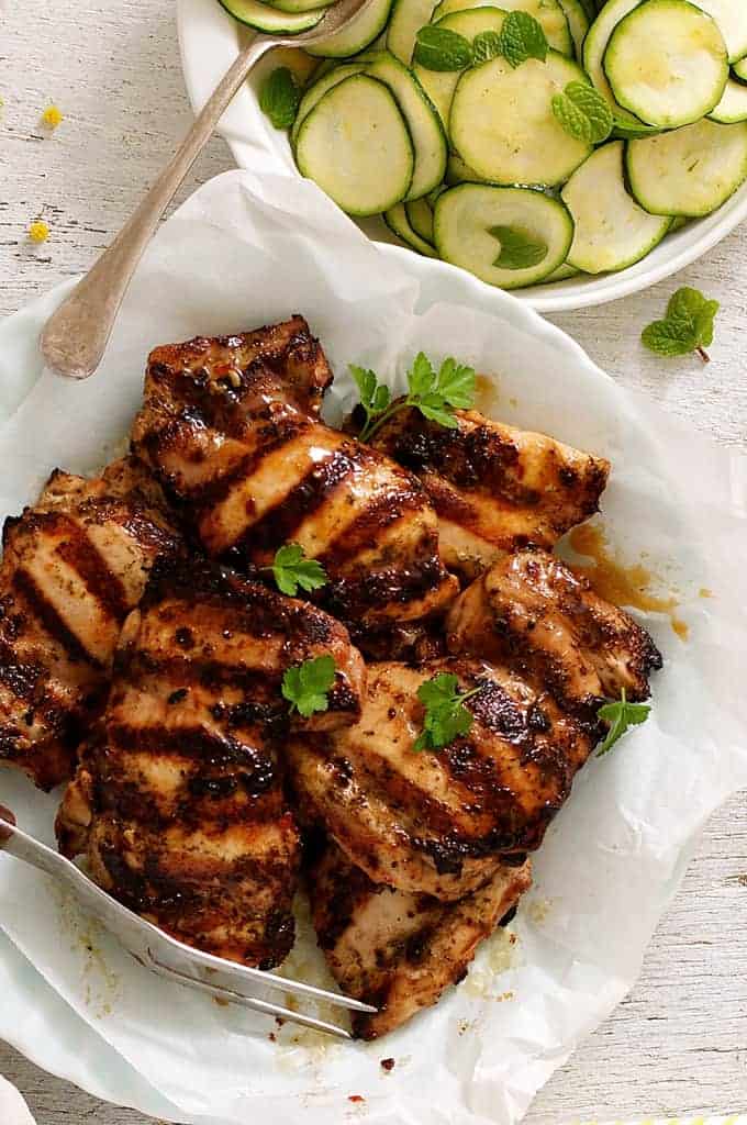 Italian Marinated Grilled Chicken with Zucchini - using a marinade that doubles as a dressing is a nifty way to make midweek meals even faster!